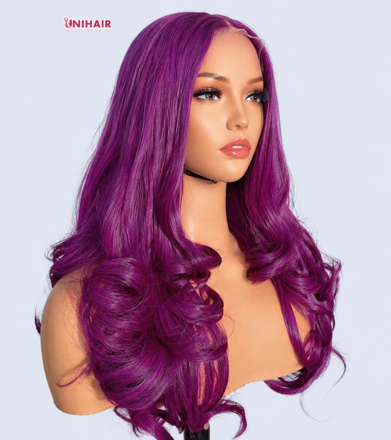 Royal Plum Wavy Closure Wig 16 Inches | 6x6 Closure Wig | Unihairvn 6 Royal Plum Wavy Closure Wig 16 Inches