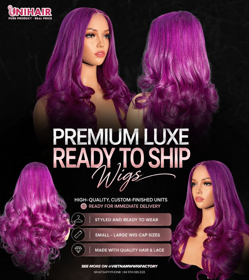 Royal Plum Wavy Closure Wig 16 Inches | 6x6 Closure Wig | Unihairvn 1 Royal Plum Wavy Closure Wig 16 Inches