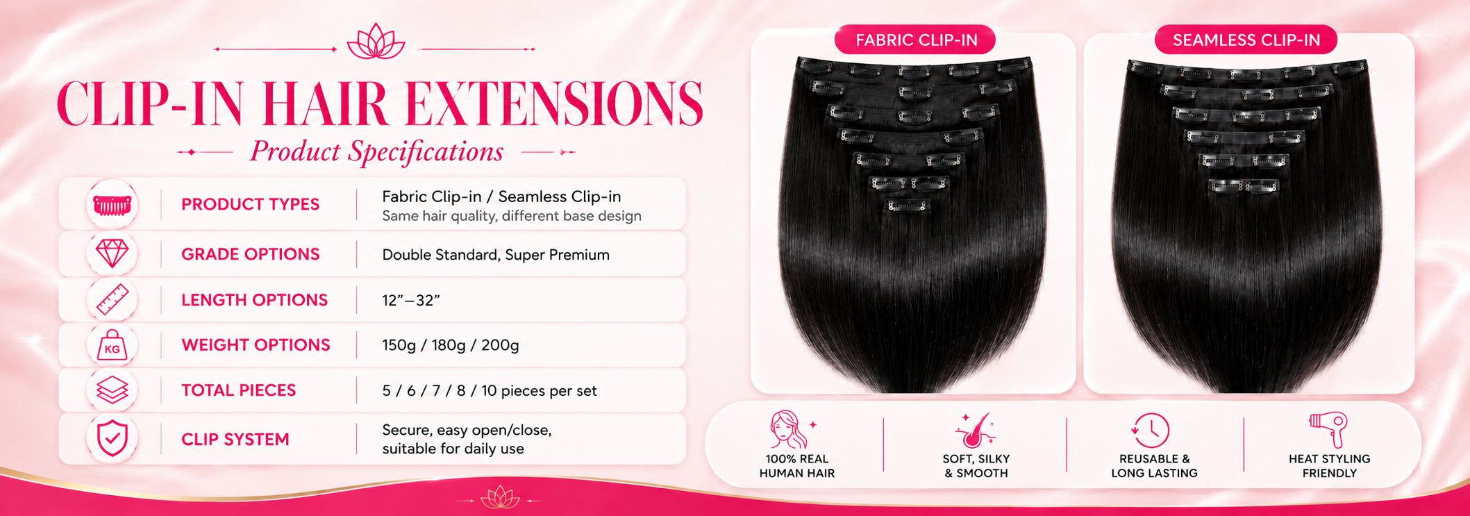 Clip-in hair extensions technical specifications