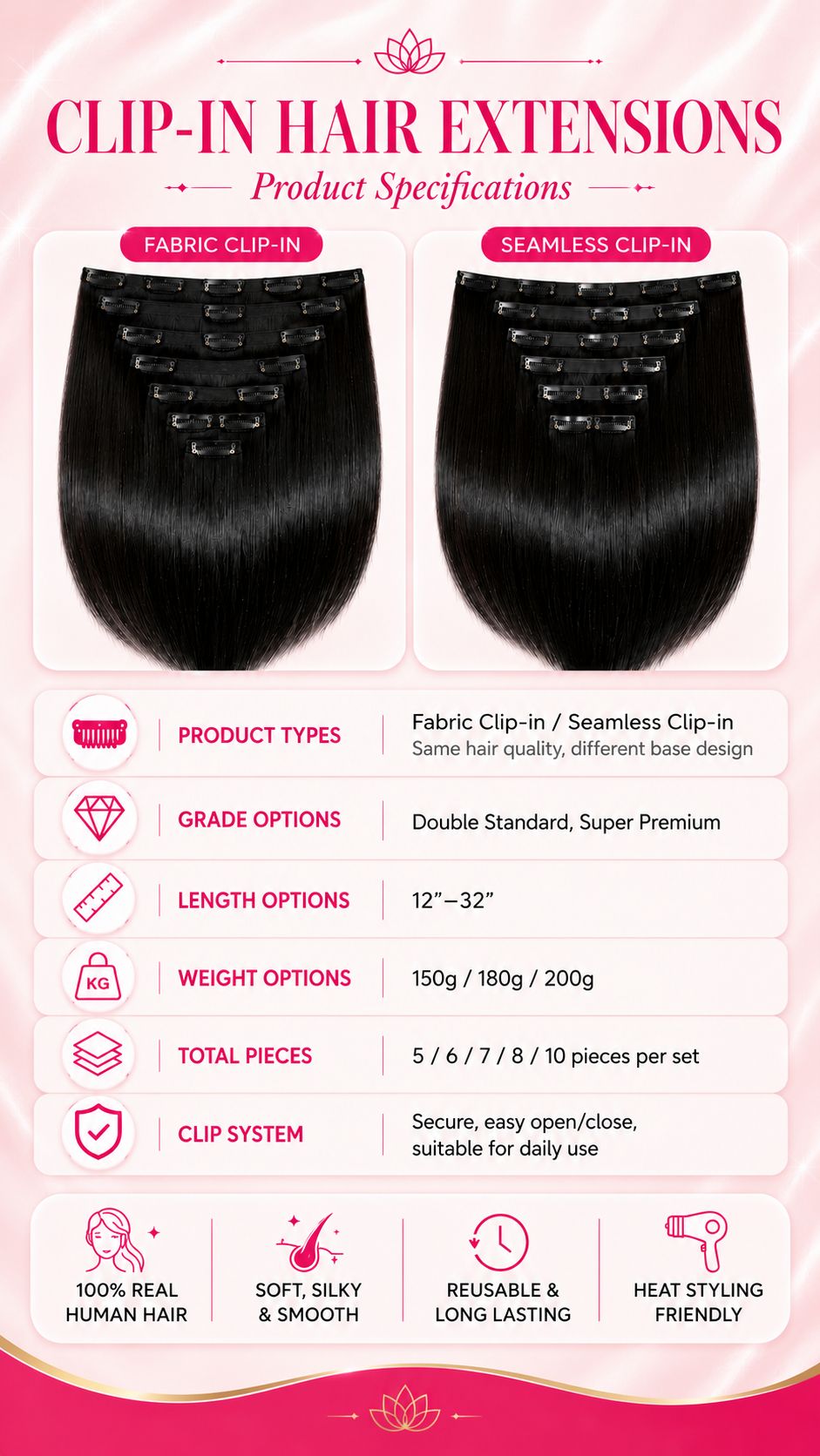 Clip-In Hair Extensions image 47 showing technical specifications detail by Unihairvn Vietnam hair factory