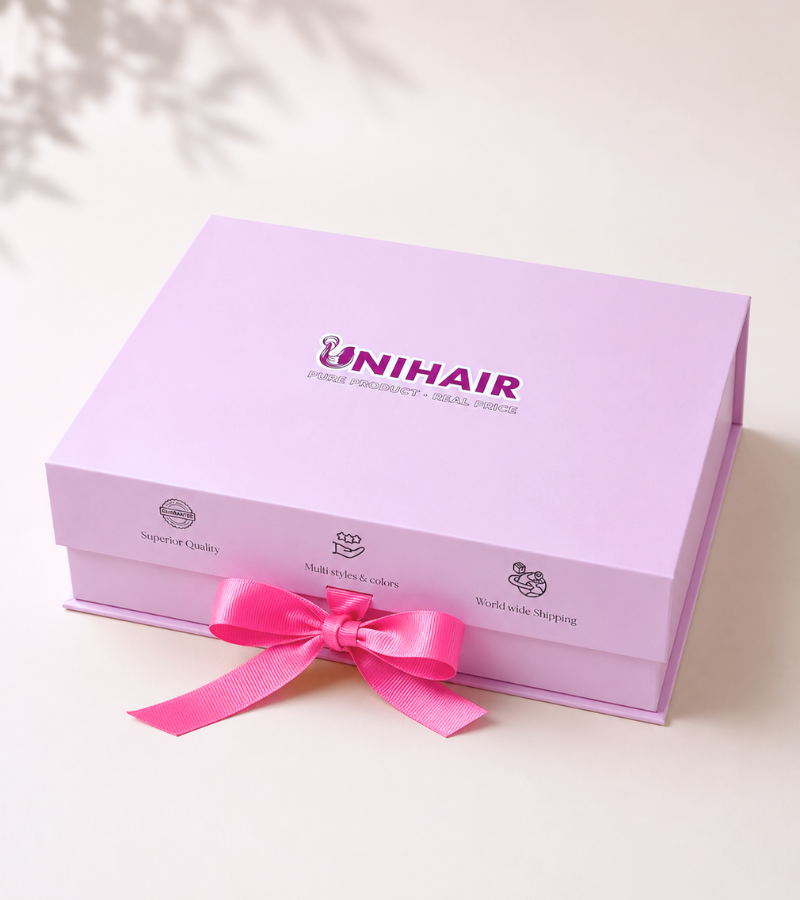 Custom Magnetic Hair Packaging Box – Luxury Non-Foldable Rigid Hair Extension Box | Unihairvn 1 Custom Magnetic Hair Packaging Box – Luxury Non-Foldable Rigid Hair Extension Box | Unihairvn