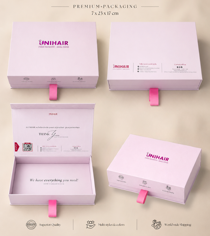 Custom Magnetic Hair Packaging Box – Luxury Non-Foldable Rigid Hair Extension Box | Unihairvn 2 Custom Magnetic Hair Packaging Box – Luxury Non-Foldable Rigid Hair Extension Box | Unihairvn - Image 2