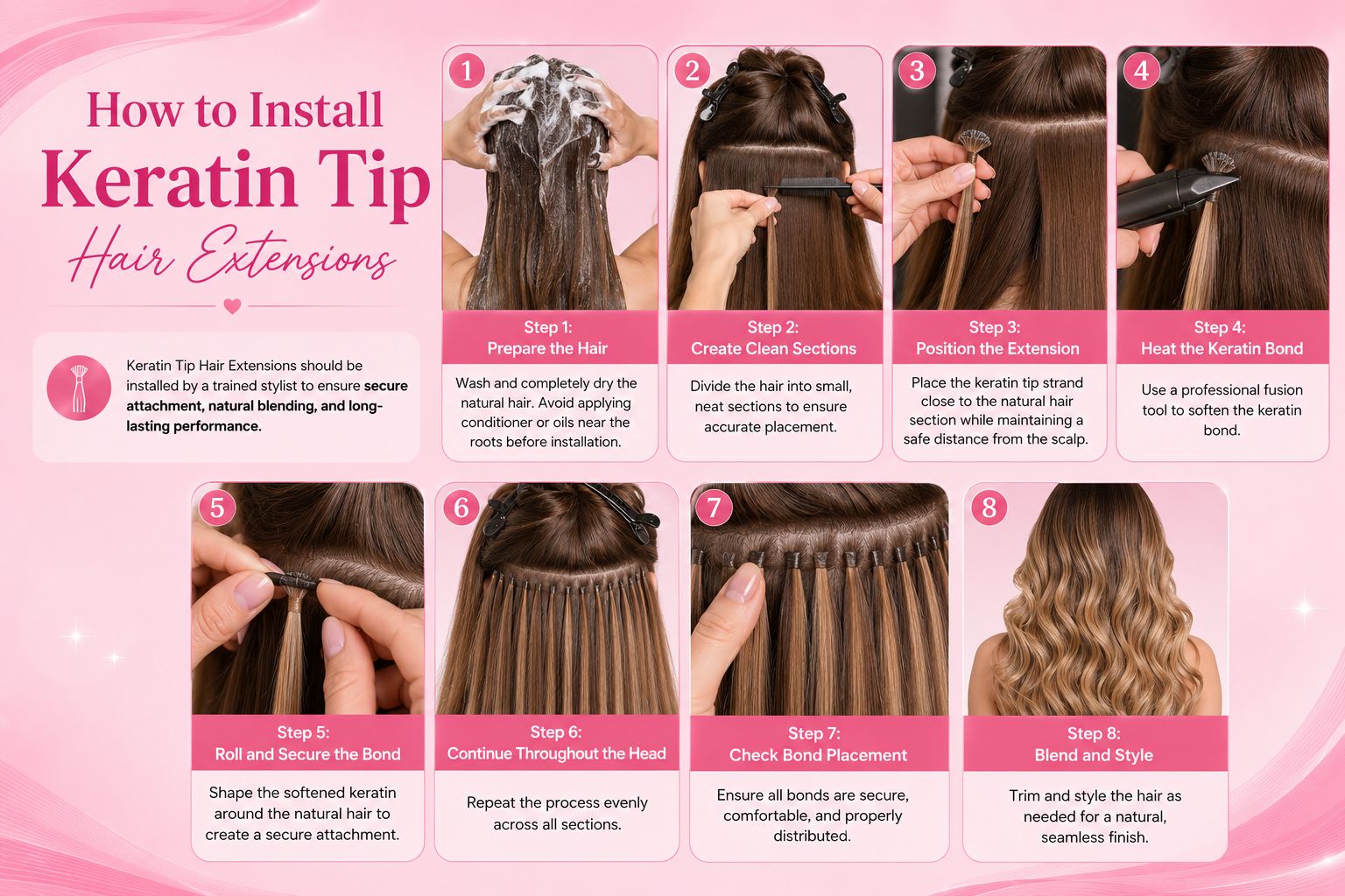 Keratin Tip Hair Extensions image 30 showing installation guide by Unihairvn Vietnam hair factory Keratin Tip Hair Extensions image 30 showing installation guide by Unihairvn Vietnam hair factory