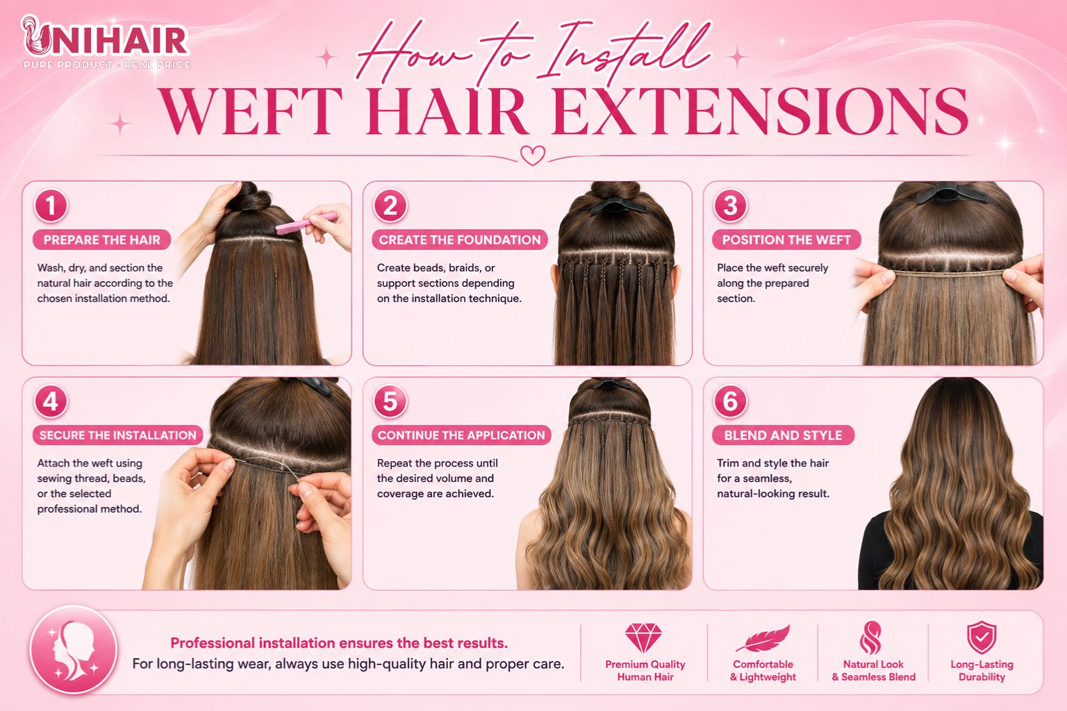 Professional Weft Hair Extensions installation row planning guide by Unihairvn Professional Weft Hair Extensions installation row planning guide by Unihairvn
