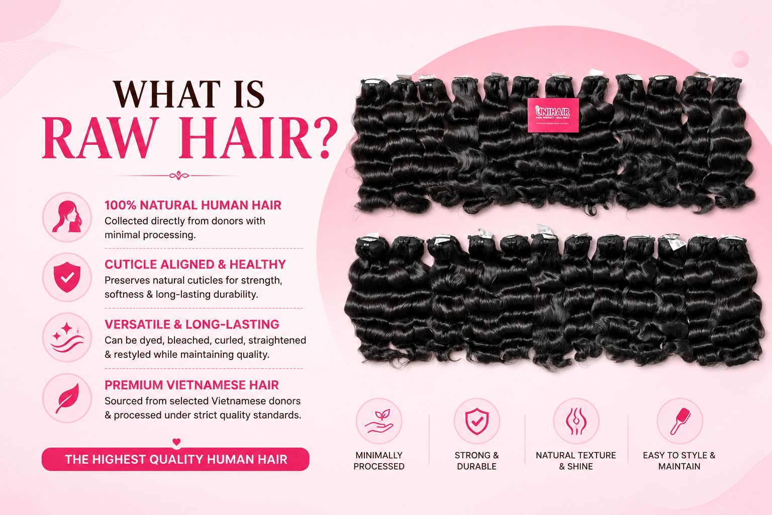 Raw Hair image 12 showing what is raw hair? by Unihairvn Vietnam hair factory Raw Hair image 12 showing what is raw hair? by Unihairvn Vietnam hair factory