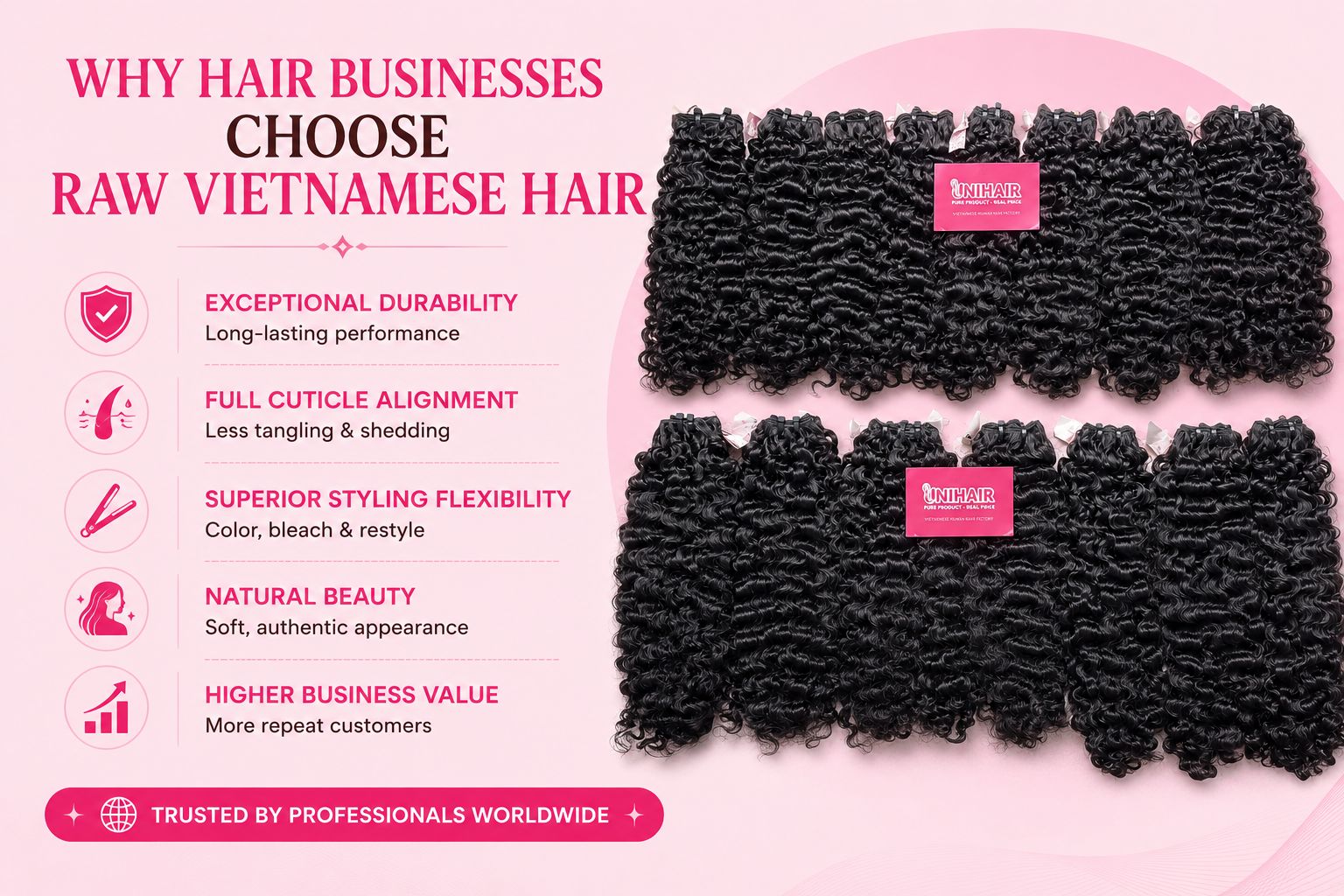 Raw Hair image 23 showing quality and buyer benefits by Unihairvn Vietnam hair factory Raw Hair image 23 showing quality and buyer benefits by Unihairvn Vietnam hair factory
