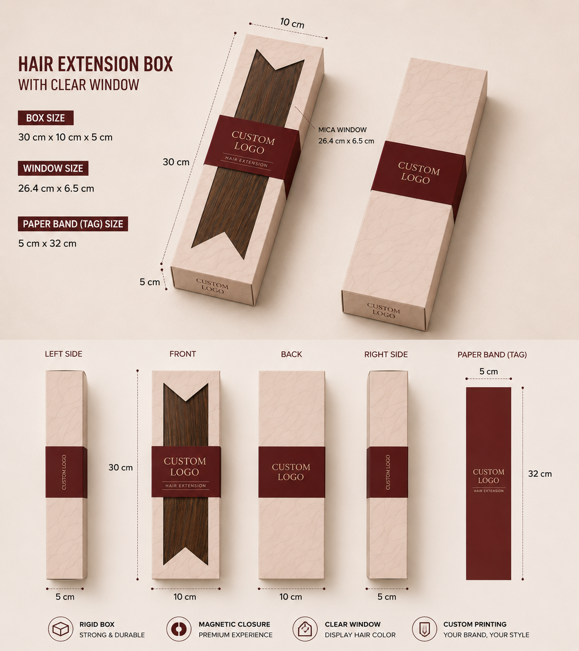 Custom Hair Extension Box with Clear Window - Premium Hair Packaging | Unihairvn 2 Custom Hair Extension Box with Clear Window