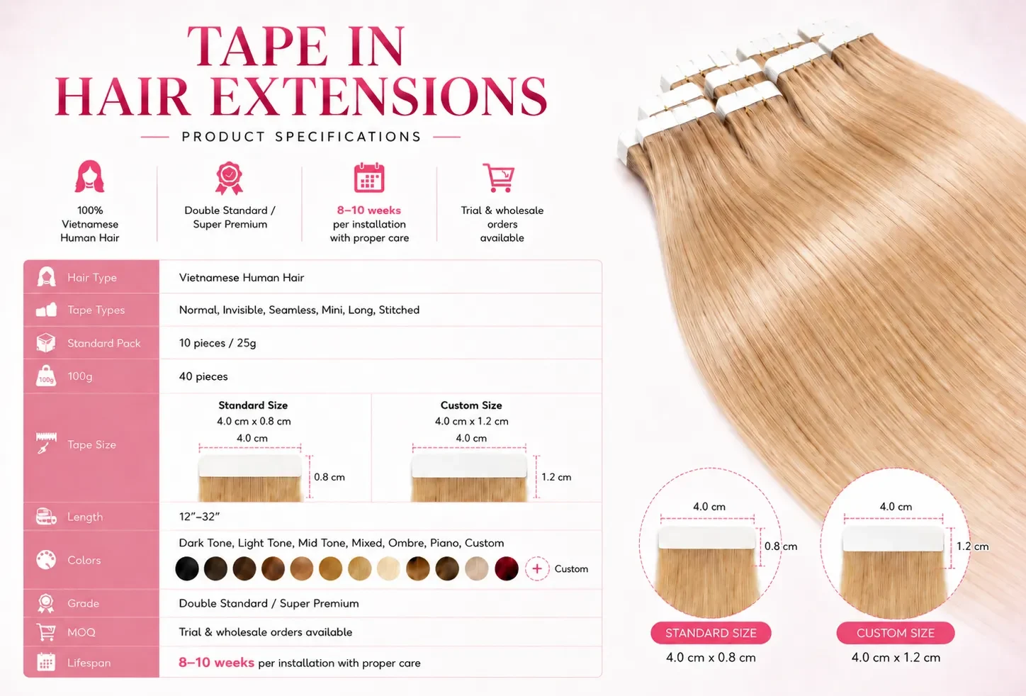 Tape-In Hair Extensions image 2 showing what is tape-in hair? by Unihairvn Vietnam hair factory
