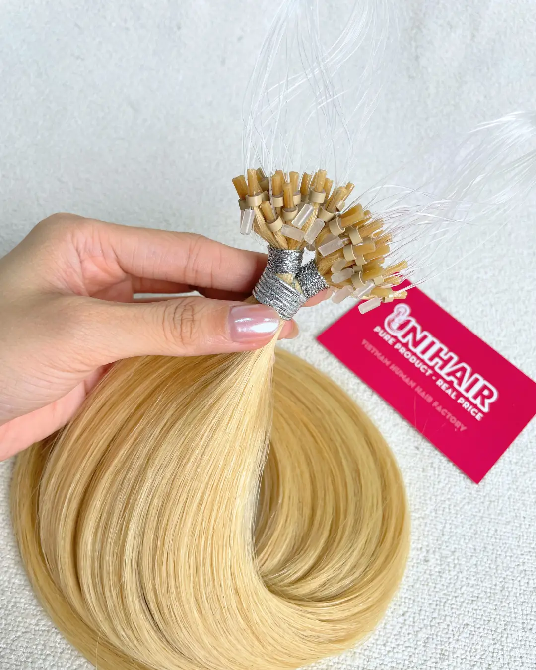 Micro Ring standard bead sample for comparison with Nano Ring hair extensions Micro Ring standard bead sample for comparison with Nano Ring hair extensions