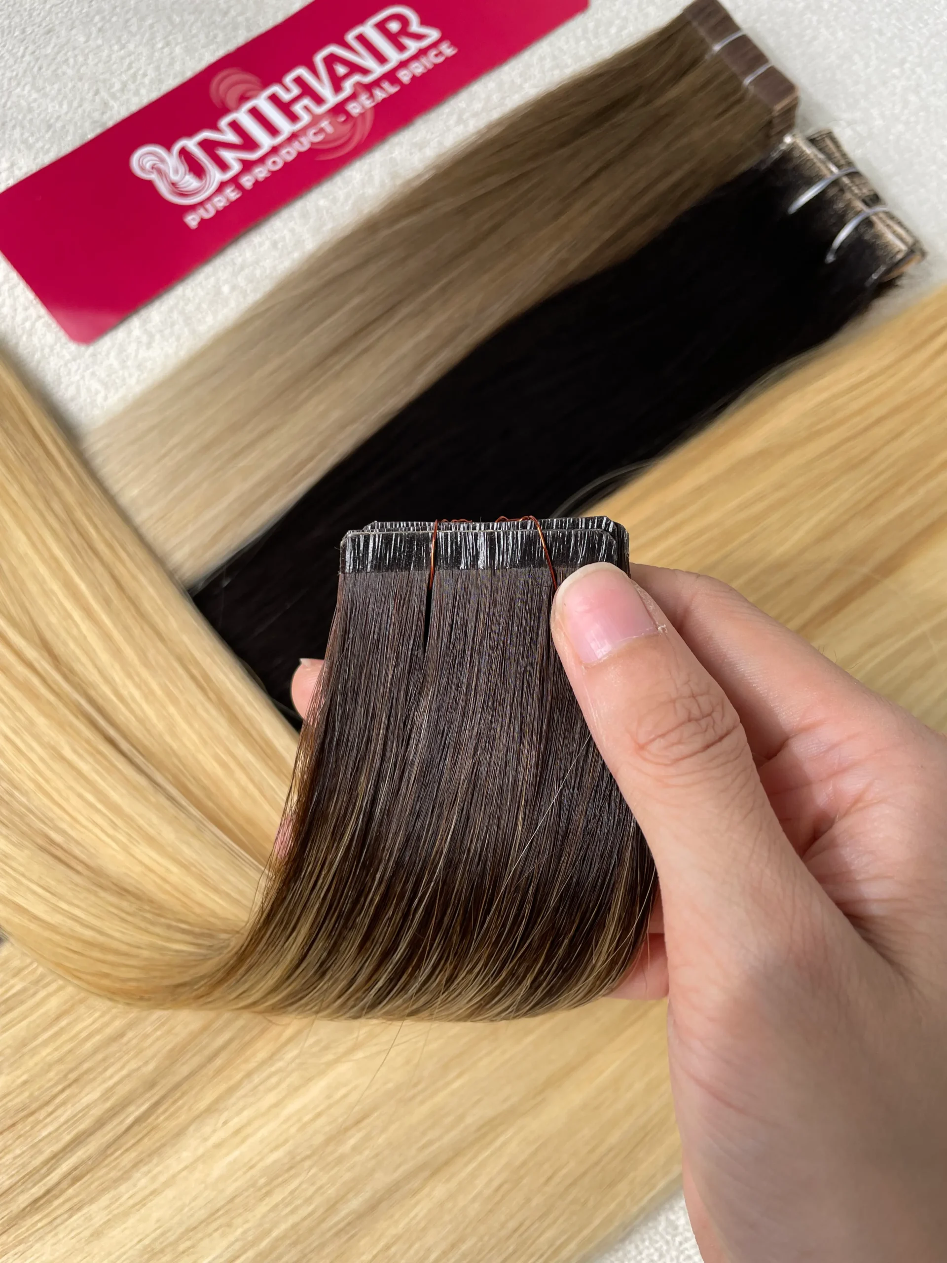 Tape-In Hair Extensions image 9 showing product gallery close-up by Unihairvn Vietnam hair factory Tape-In Hair Extensions image 9 showing product gallery close-up by Unihairvn Vietnam hair factory