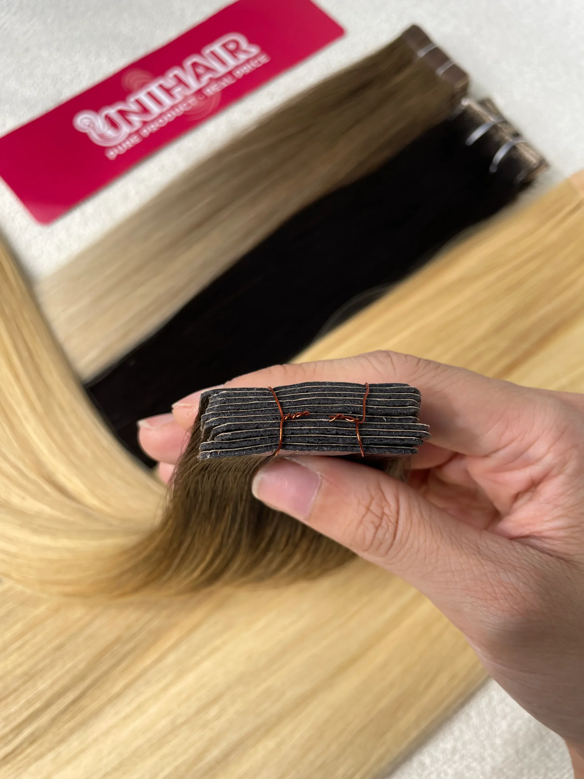 Tape-In Hair Extensions image 10 showing product gallery close-up by Unihairvn Vietnam hair factory Tape-In Hair Extensions image 10 showing product gallery close-up by Unihairvn Vietnam hair factory