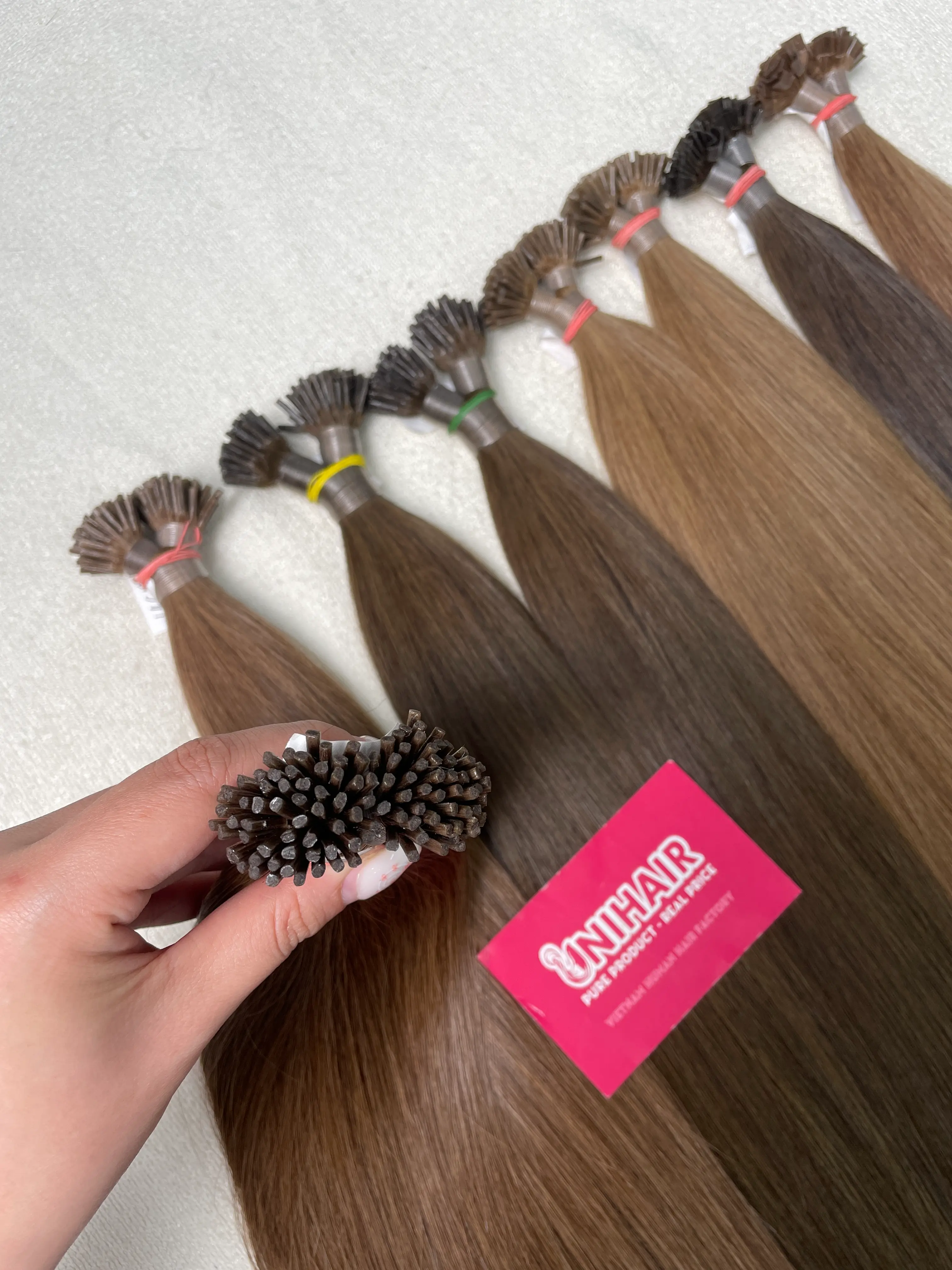I Tip Vietnamese human hair extension strand close-up I Tip Vietnamese human hair extension strand close-up by Unihairvn