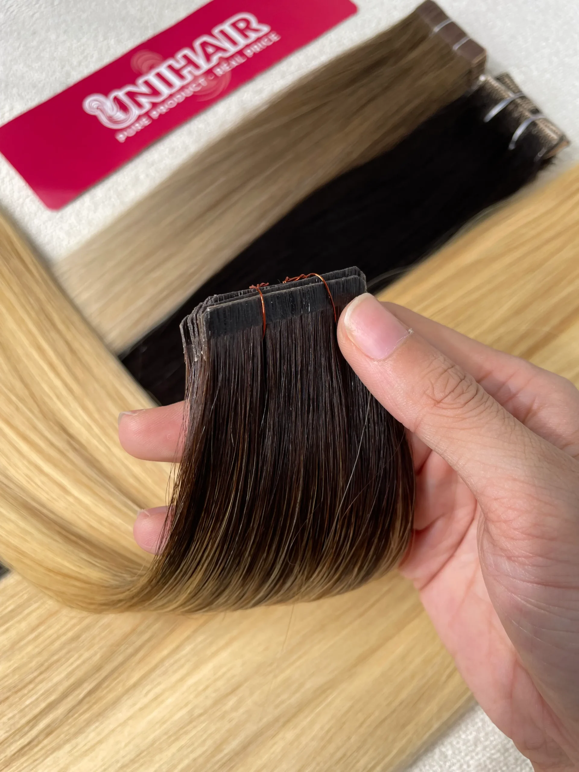 Tape-In Hair Extensions image 12 showing product gallery close-up by Unihairvn Vietnam hair factory Tape-In Hair Extensions image 12 showing product gallery close-up by Unihairvn Vietnam hair factory