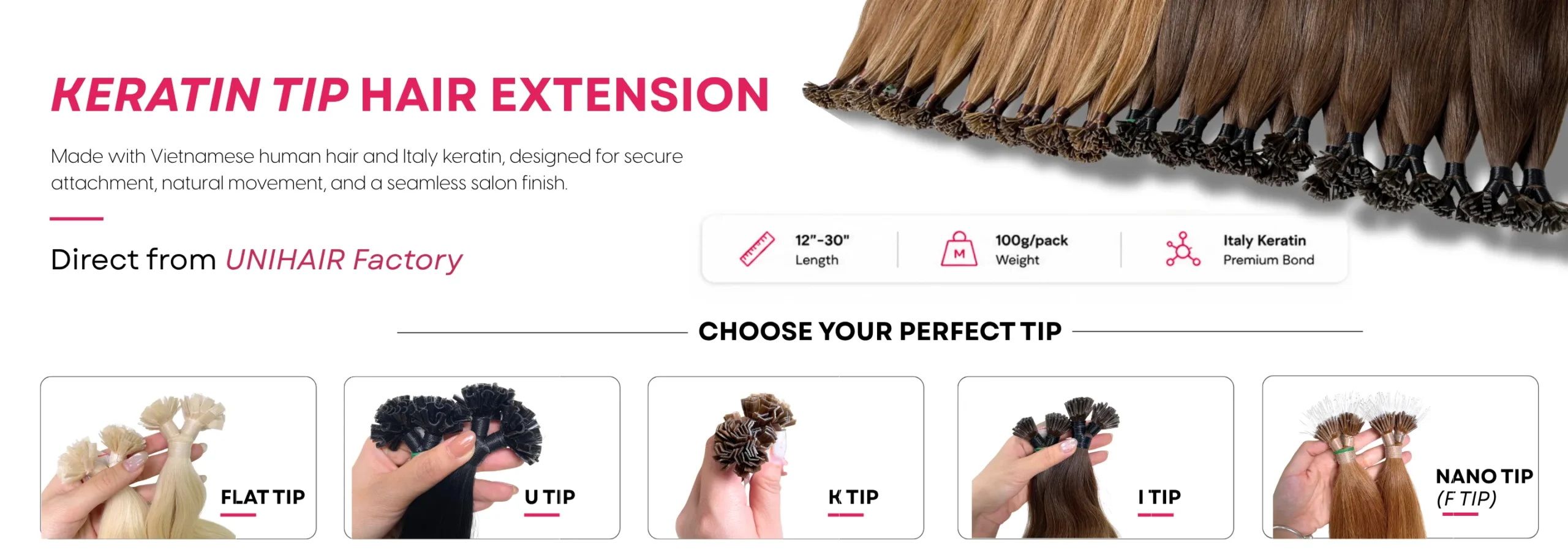 Keratin Tip Hair Extensions cover banner by Unihairvn Vietnam hair factory