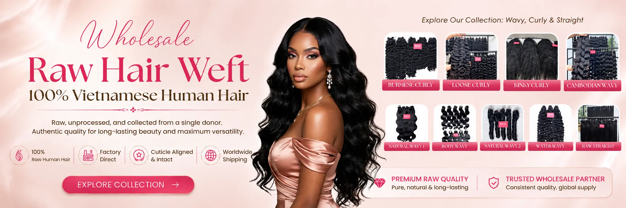 Raw Hair image 1 showing hero product visual by Unihairvn Vietnam hair factory
