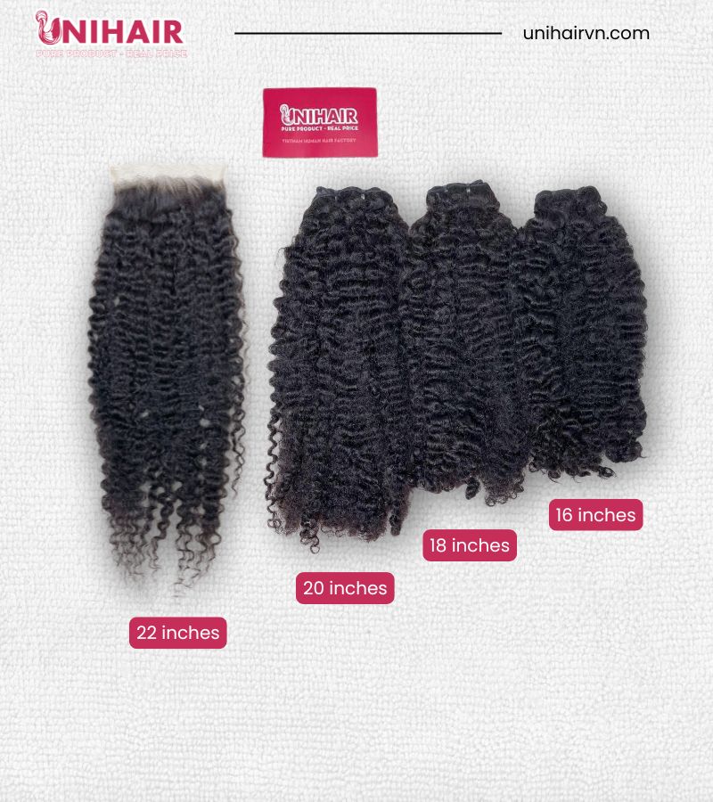Kinky Curly Wig Making Set – 3 Bundles (16",18", 20") and 6x6 Swiss Lace Closure 22”