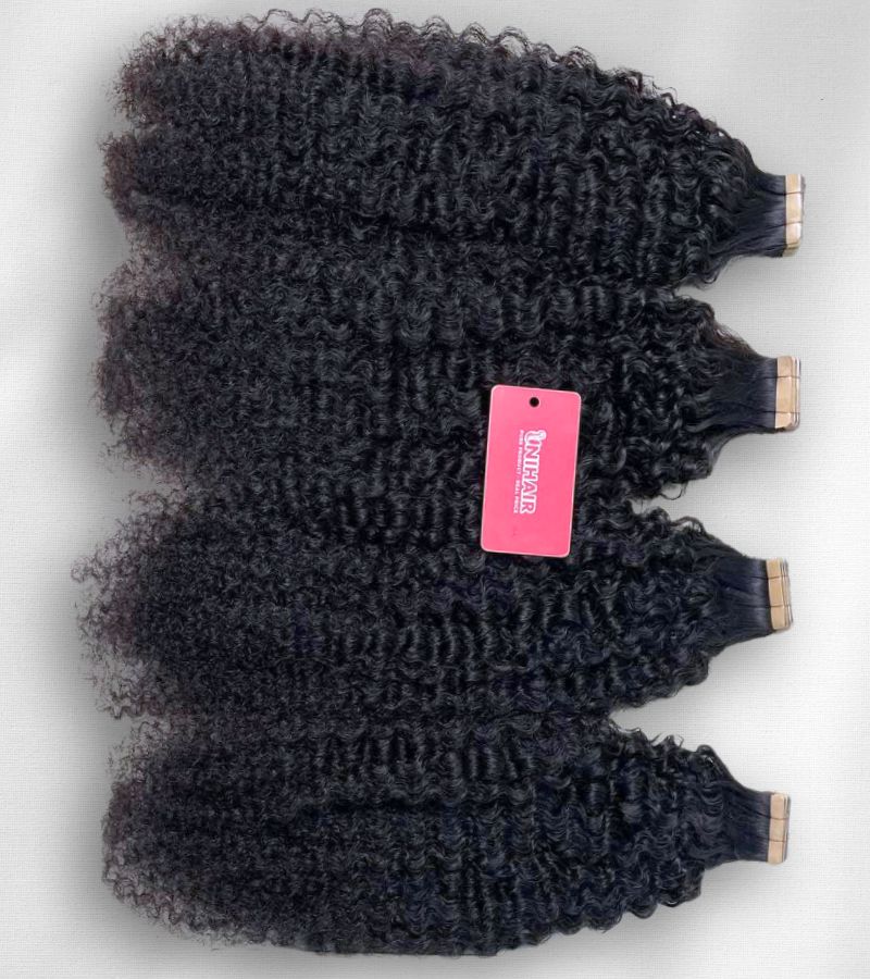 Raw Vietnamese Kinky Curly Tape In Hair Extensions – Reusable & Seamless