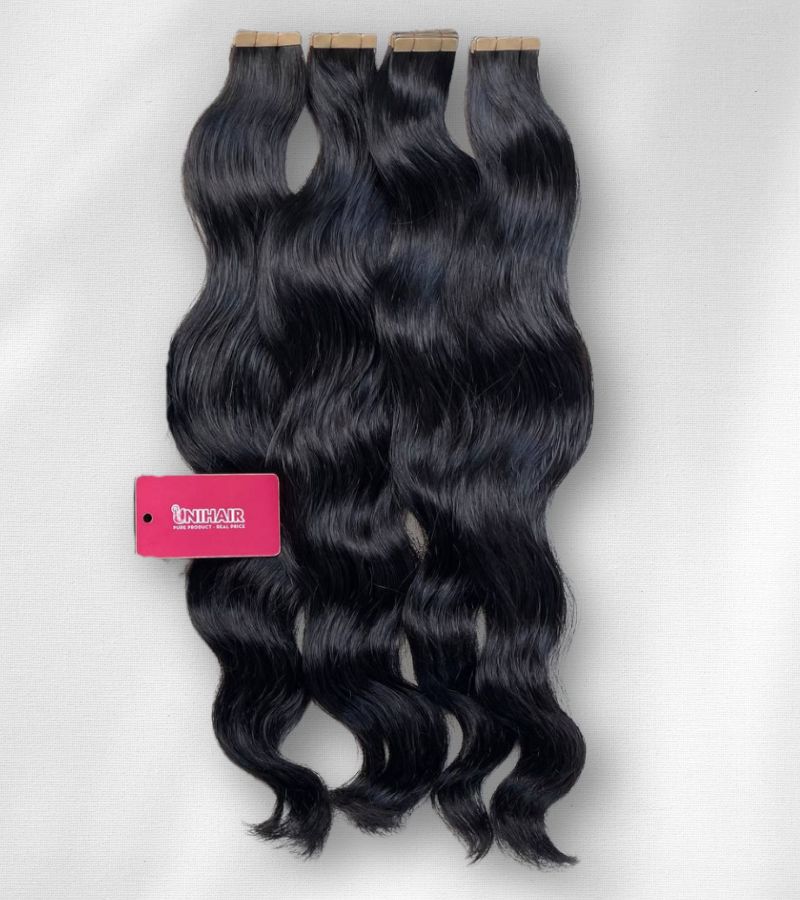 Natural Wavy Tape In Extensions – Soft, Reusable and Raw Vietnamese Hair