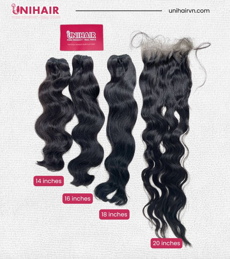 Natural Wavy Wig Making Set – 3 Bundles (14” 16” 18”) & Closure 6x6 Swiss Lace Pre-Plucked 20”