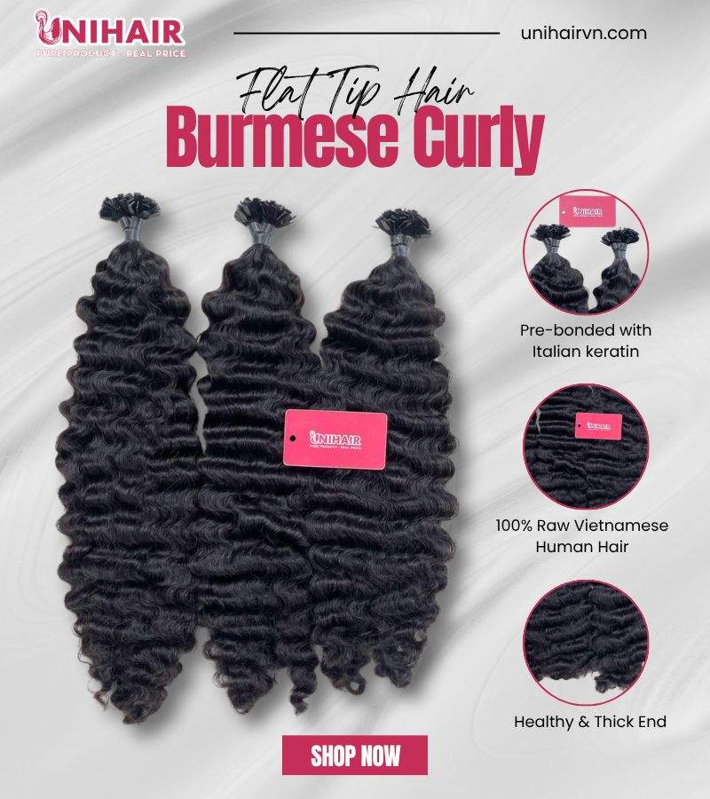 Raw Burmese Curly Flat Tip Hair Extensions – 100% Raw Vietnamese Hair
