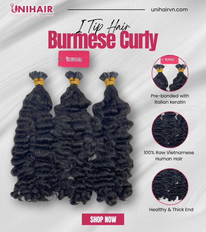 Raw Burmese Curly I Tip Hair Extensions – Natural Curls, Strong Keratin Bonds