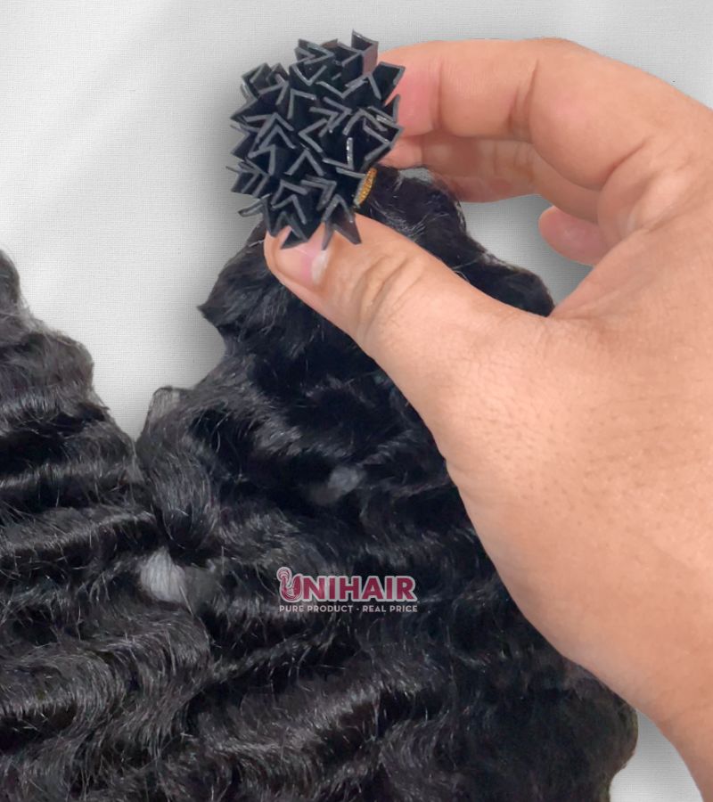 Natural Raw Burmese Curly V Tip Hair Extensions – Keratin Pre-Bonded, Strong Hold 6 Natural Raw Burmese Curly V Tip Hair Extensions – Keratin Pre-Bonded, Strong Hold - Image 6