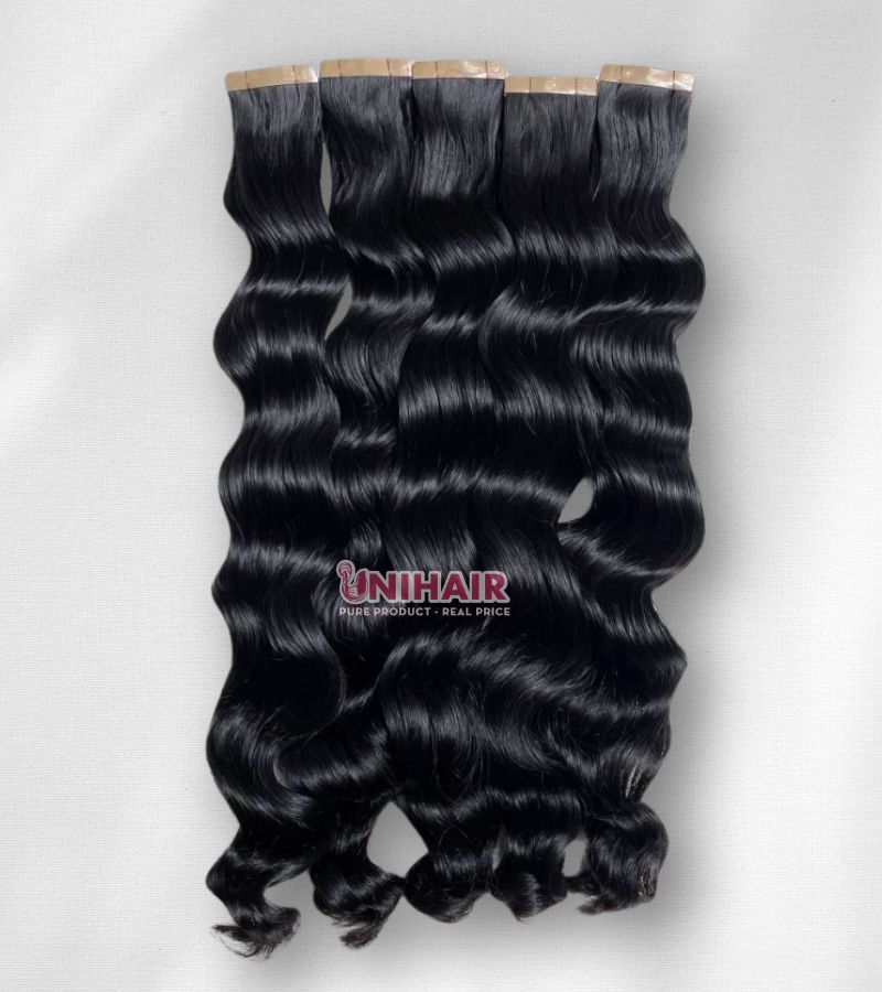 Raw Cambodian Tape In Hair Extensions – Soft Waves, 100% Raw Vietnamese Hair 4 Raw Cambodian Tape In Hair Extensions – Soft Waves, 100% Raw Vietnamese Hair - Image 4