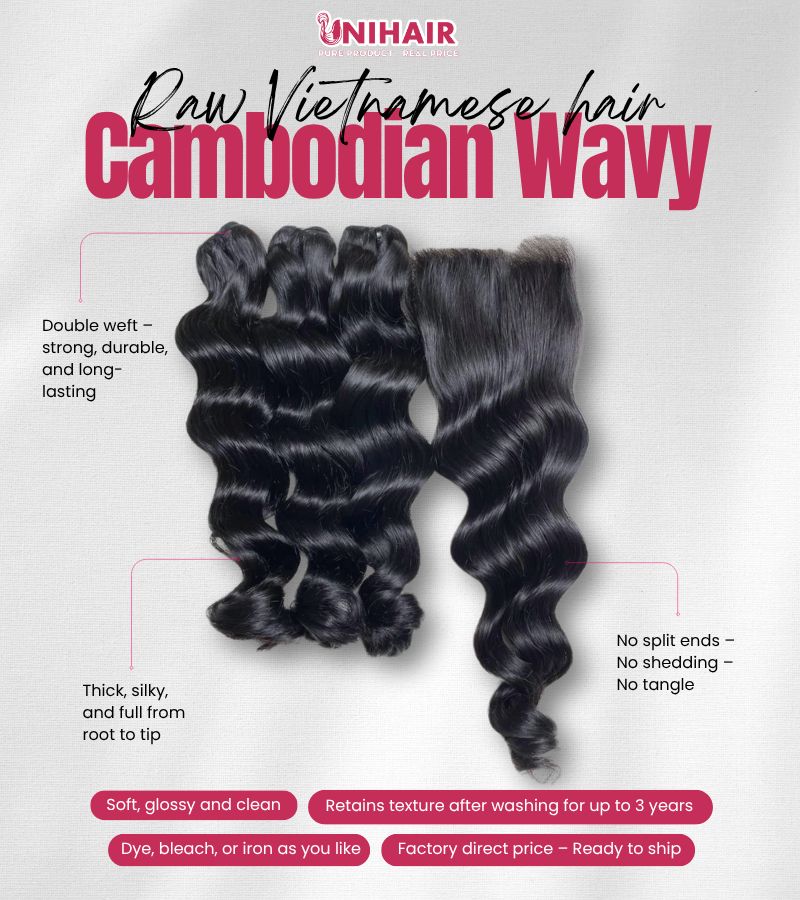 Raw Cambodian Wavy Hair Bundles – Full-Body Texture, Unprocessed & Long-Lasting 5 Raw Cambodian Wavy Hair Bundles – Full-Body Texture, Unprocessed & Long-Lasting - Image 5