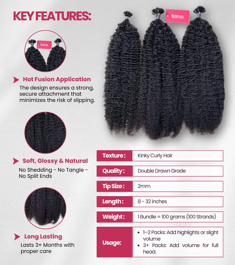 Raw Kinky Curly Flat Tip Hair Extensions – Bold Texture and Seamless Bond