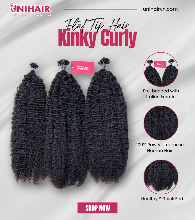 Raw Kinky Curly Flat Tip Hair Extensions – Bold Texture and Seamless Bond