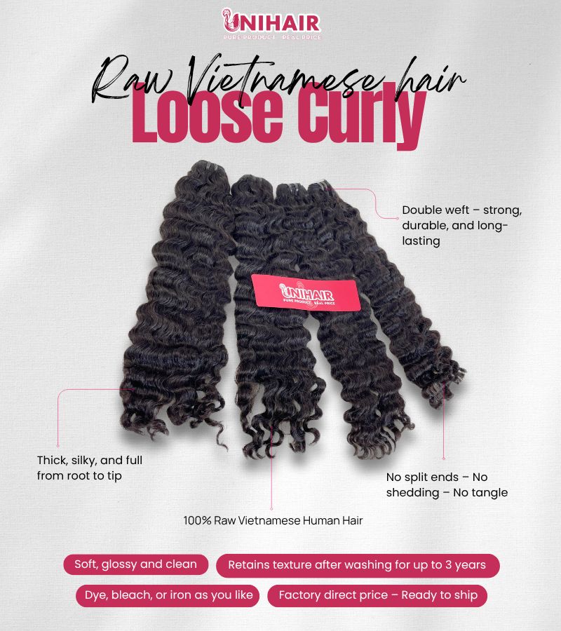Raw Loose Curly Weave Hair – Vietnamese Human Hair with Soft S-Pattern Curls 5 Raw Loose Curly Weave Hair – Vietnamese Human Hair with Soft S-Pattern Curls - Image 5
