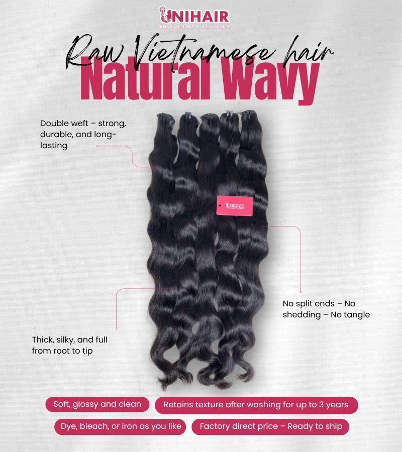 Raw Natural Wavy Hair Bundles – Unprocessed Vietnamese Hair, Double Weft 6 Raw Natural Wavy Hair Bundles – Unprocessed Vietnamese Hair, Double Weft - Image 6