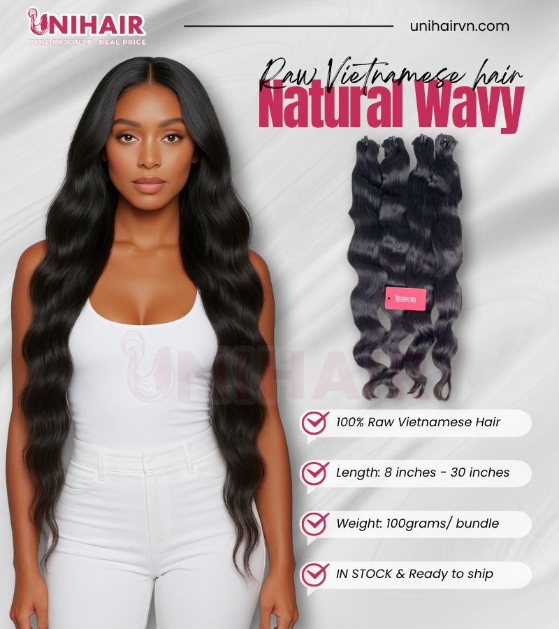 Raw Natural Wavy Hair Bundles – Unprocessed Vietnamese Hair, Double Weft 5 Raw Natural Wavy Hair Bundles – Unprocessed Vietnamese Hair, Double Weft - Image 5