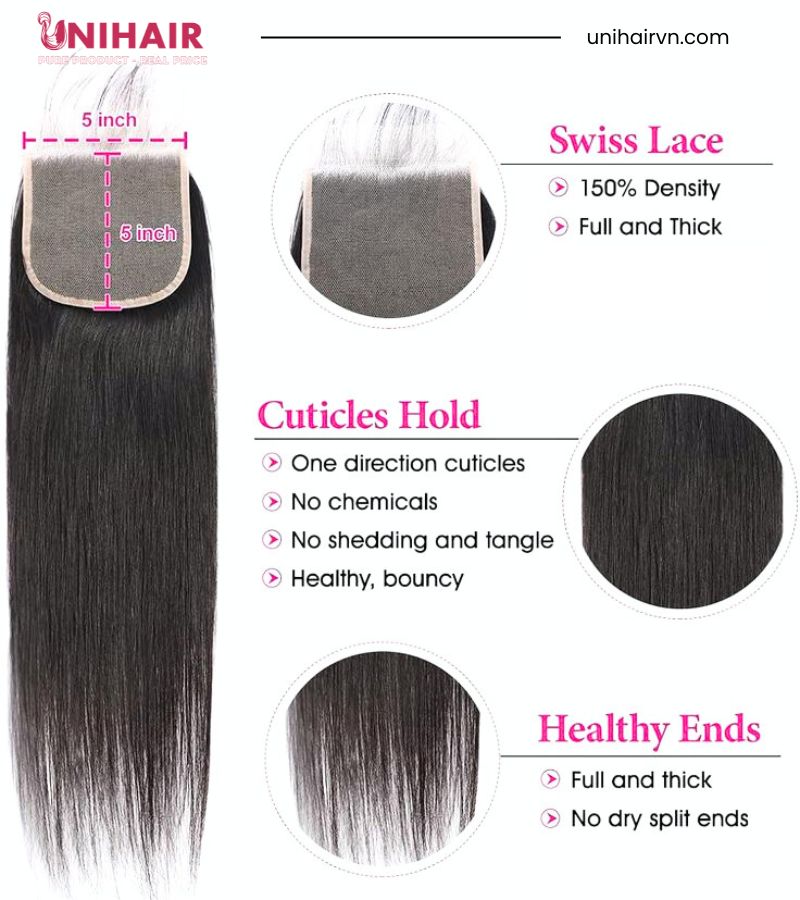 Raw Straight 5x5 Middle Part Lace Closure - HD Lace with Natural Color Hair 7 Raw Straight 5x5 Middle Part Lace Closure - HD Lace with Natural Color Hair - Image 7